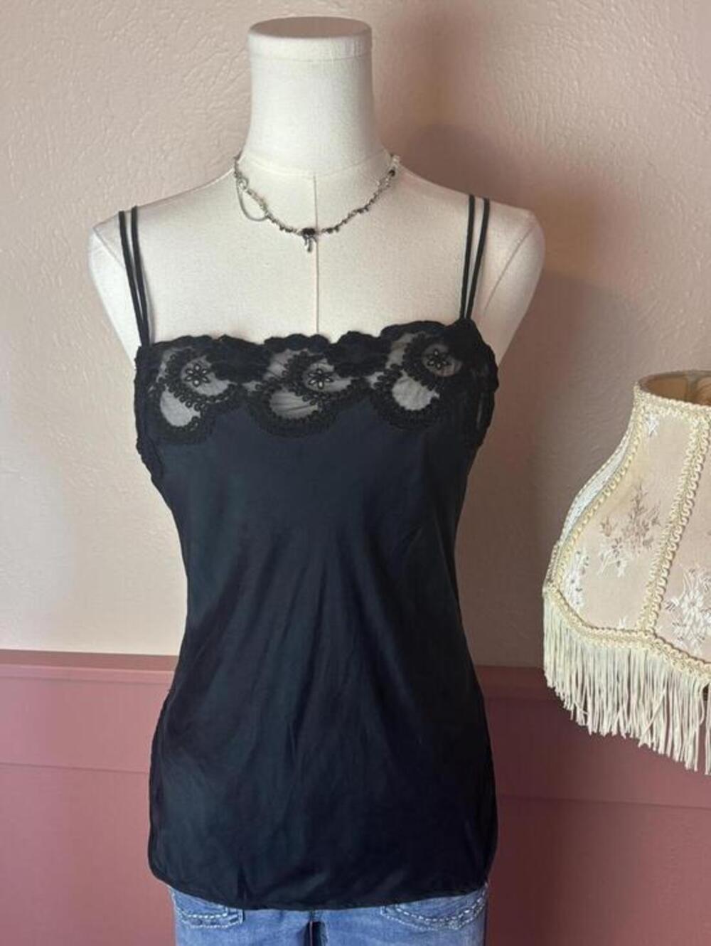 la perla euro silk black lace cami slip top sz 2 us sz 8 made in italy
